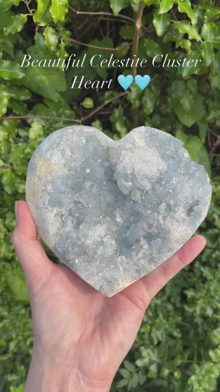 Celestite Crystal Cluster Heart video