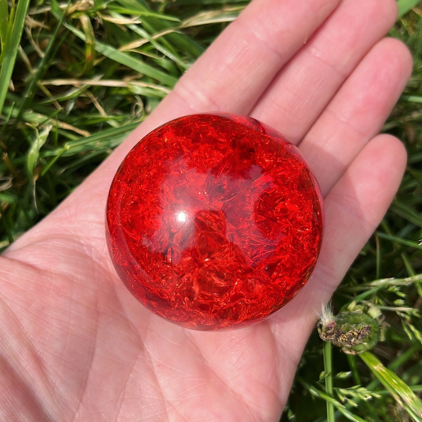 Red Crackled Quartz Sphere - Shiny Crystals