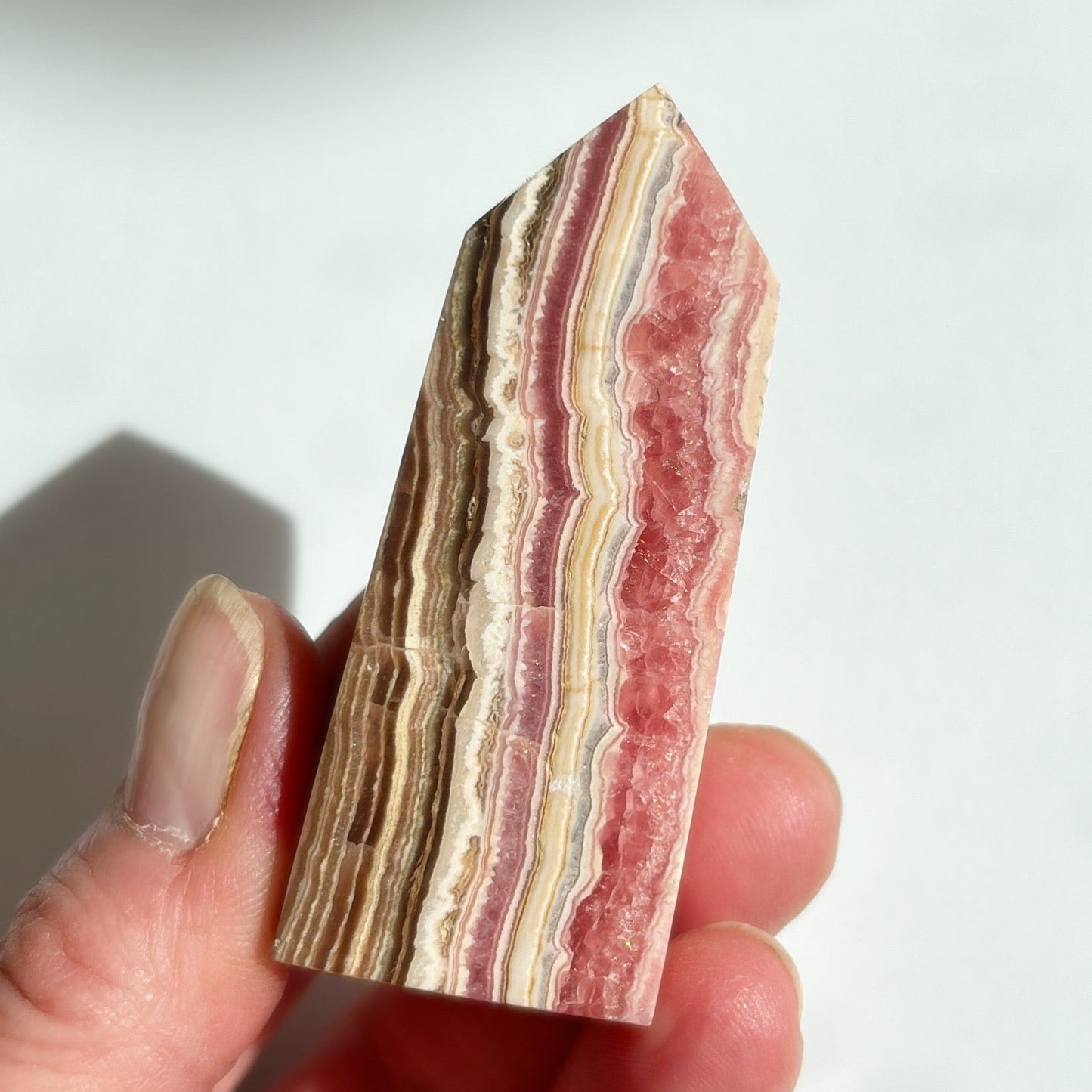 Rhodochrosite Tower Point - Shiny Crystals