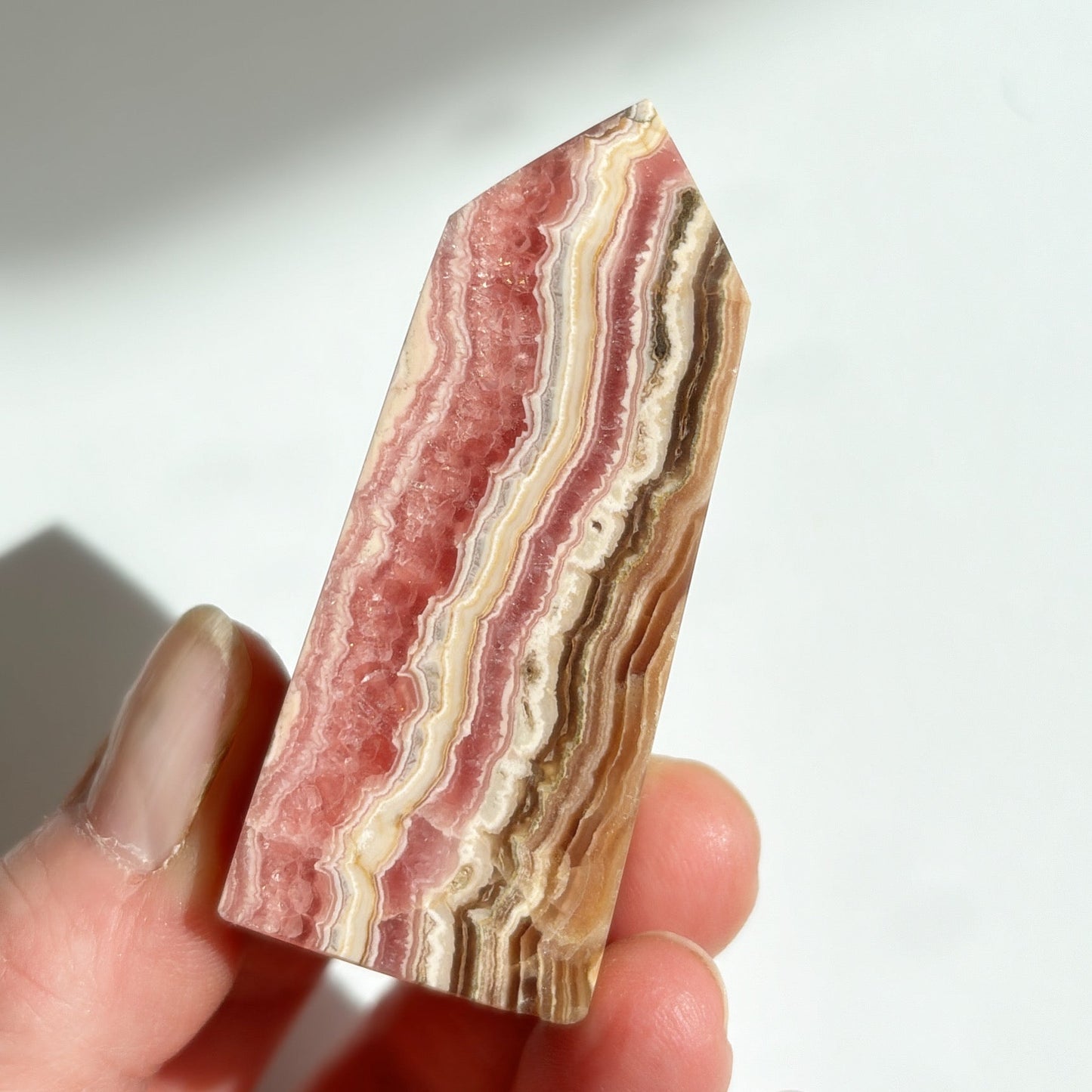 Rhodochrosite Tower Point - Shiny Crystals