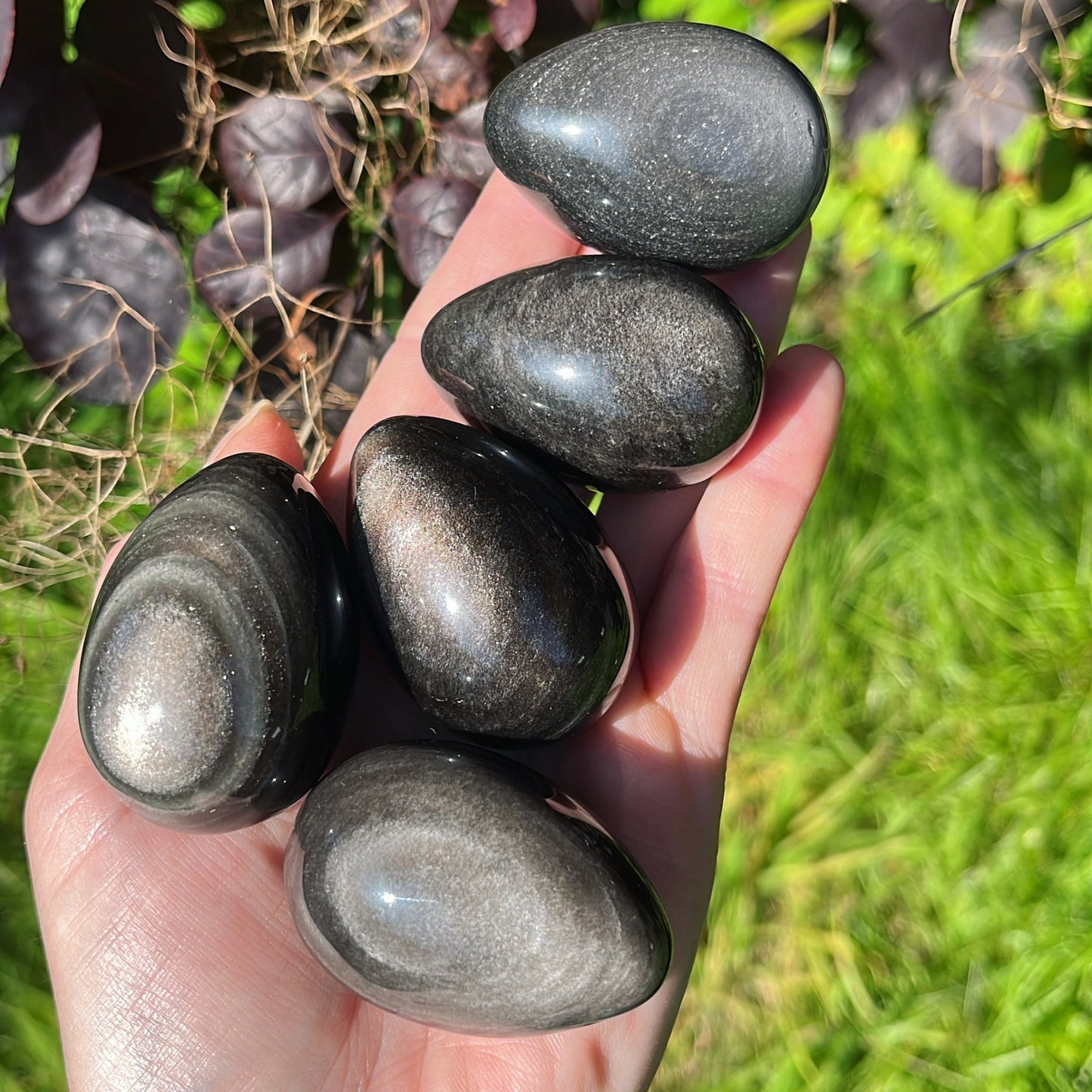 Silver Sheen Obsidian Egg - Shiny Crystals