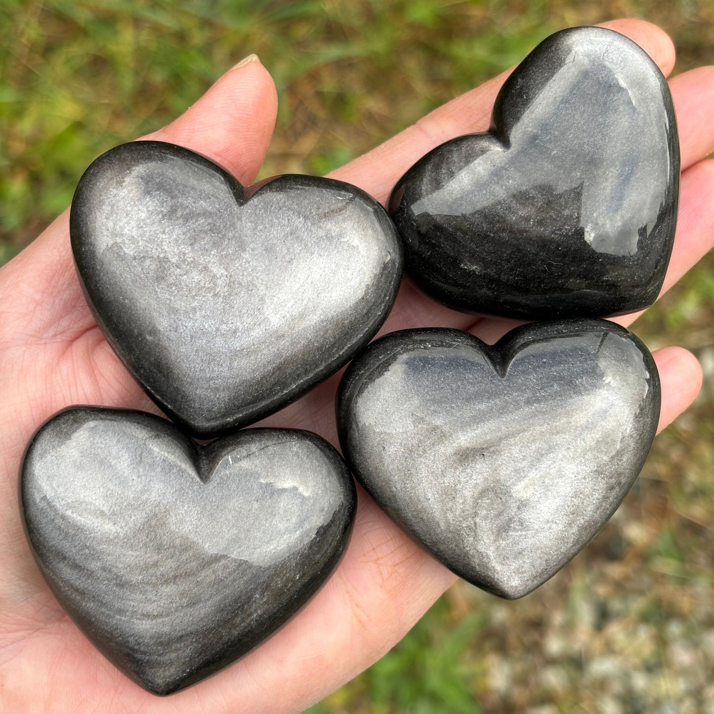 Silver Sheen Obsidian Heart - Shiny Crystals