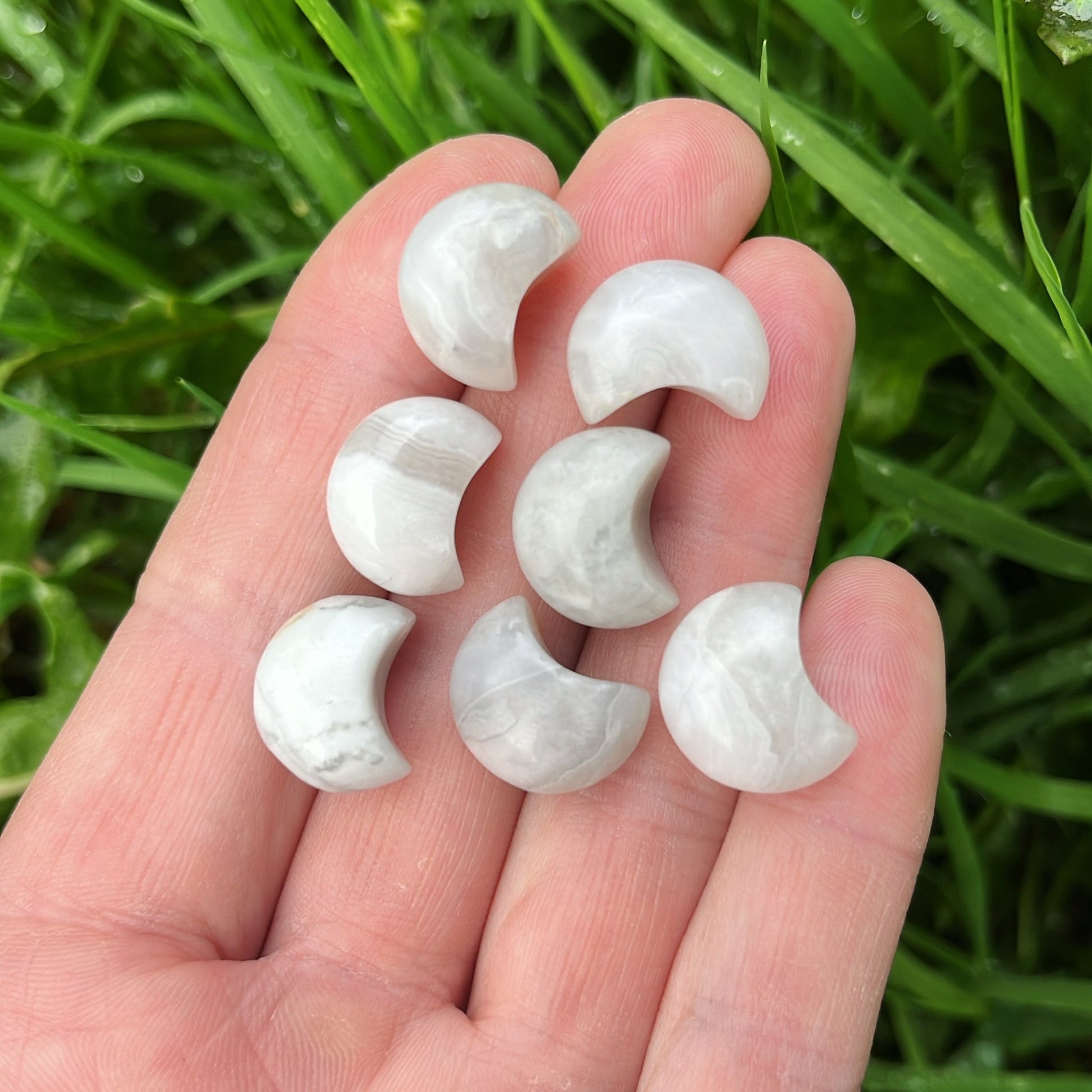 Tiny Grey Agate Moon - Shiny Crystals