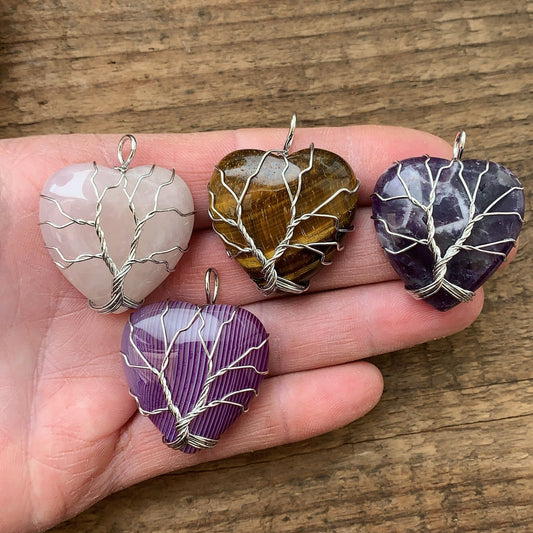 Tree of Life Crystal Heart Pendant - Shiny Crystals