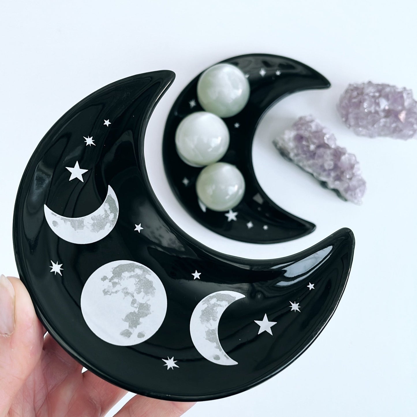 Triple Moon Crescent Trinket Dish - Shiny Crystals