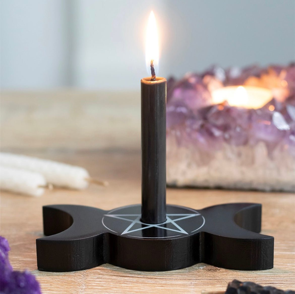 Triple Moon Spell Candle Holder - Shiny Crystals