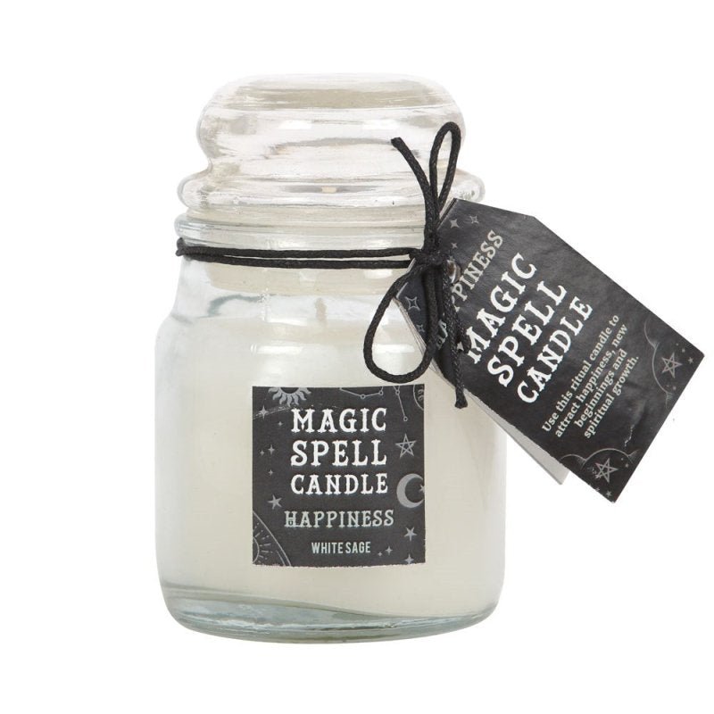 White Sage Happiness Spell Candle - Shiny Crystals