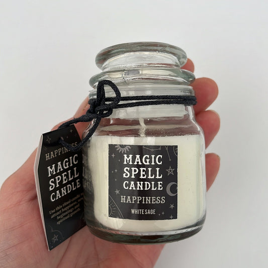 White Sage Happiness Spell Candle - Shiny Crystals