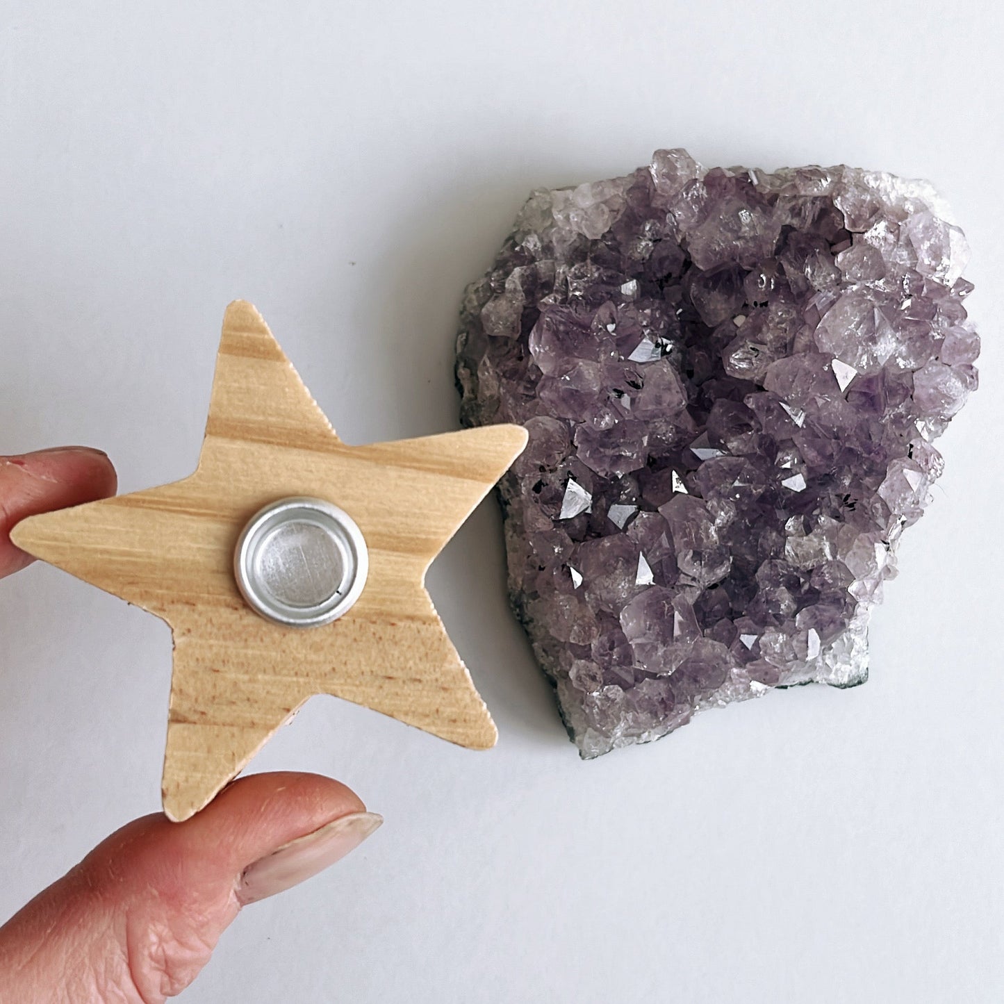 Wooden Star Spell Candle Holder - Shiny Crystals