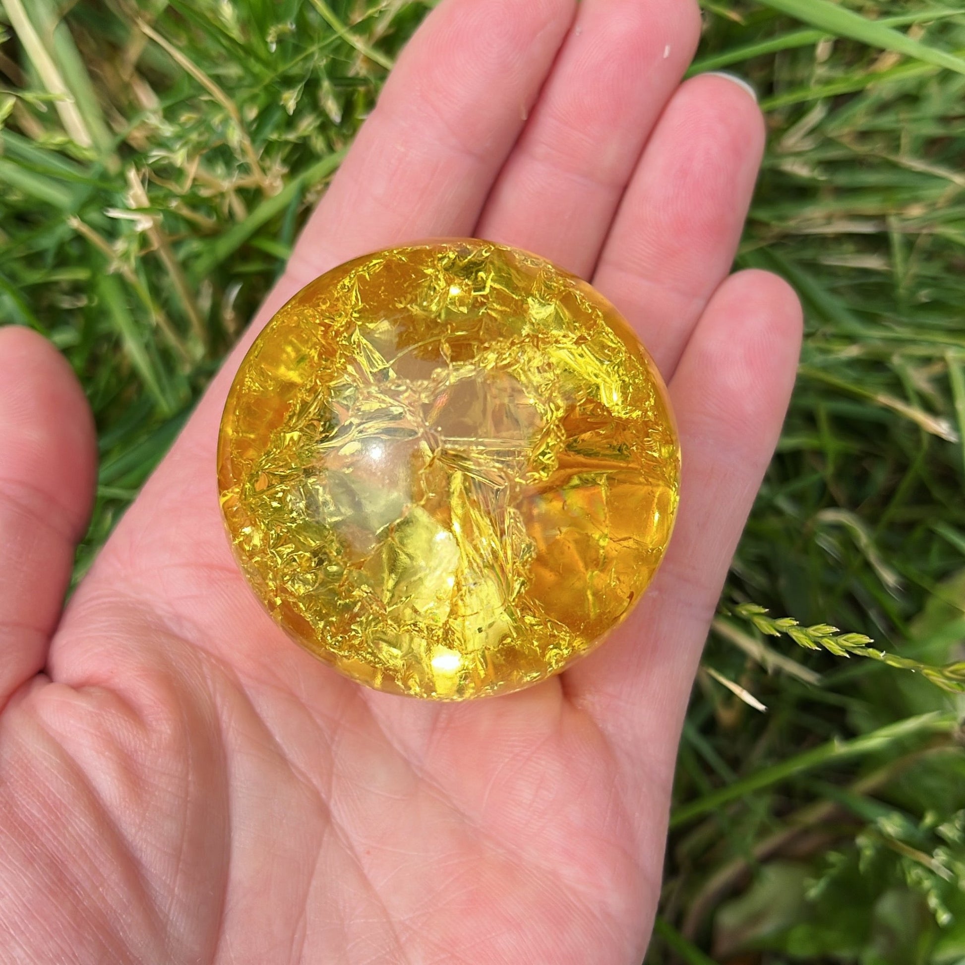 Yellow Crackled Quartz Sphere - Shiny Crystals